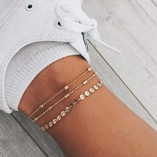 Jeweky Boho Layered Sequines Anklets Beads Foot Jewelry Chain Ankle Bracelets for Women and Girls (Silver) Apparel & Accessories > Jewelry > Anklets Jeweky   
