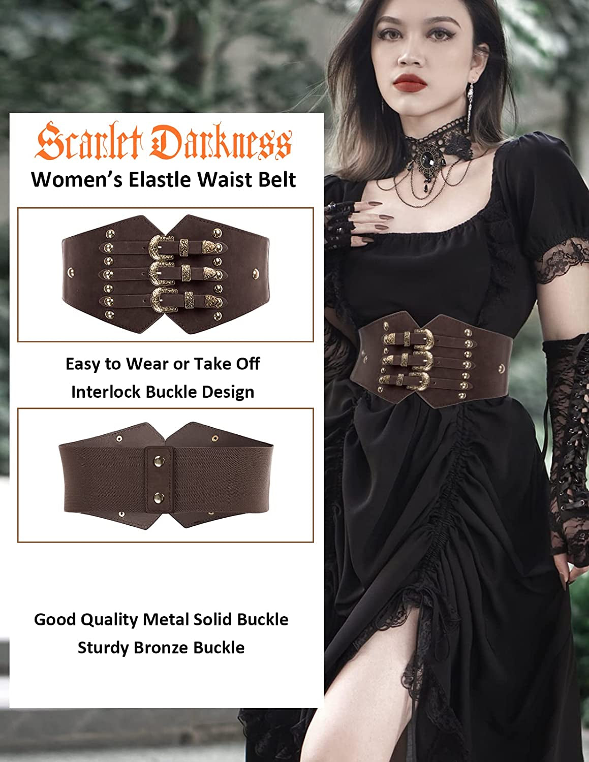 SCARLET DARKNESS Vintage Classic Cincher Wide Belt Elastic Leather Waist Belt Apparel & Accessories > Clothing Accessories > Belts Scarlet Darkness   