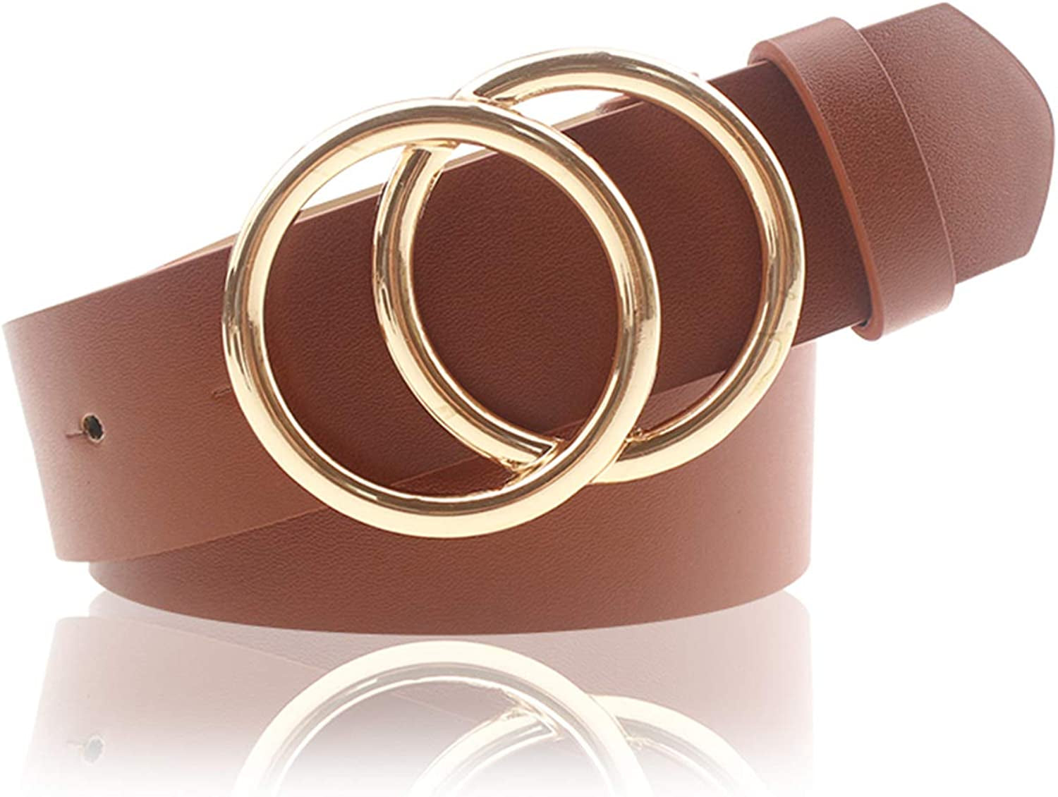 Udekit Women'S PU Leather Belt Double O Ring Soft Faux Leather Waist Belt Apparel & Accessories > Clothing Accessories > Belts Udekit Double Ring - Brown Small:fits waist from 24'' to 28'' 
