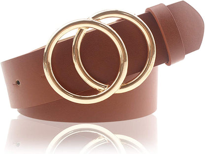 Udekit Women'S PU Leather Belt Double O Ring Soft Faux Leather Waist Belt Apparel & Accessories > Clothing Accessories > Belts Udekit Double Ring - Brown Small:fits waist from 24'' to 28'' 