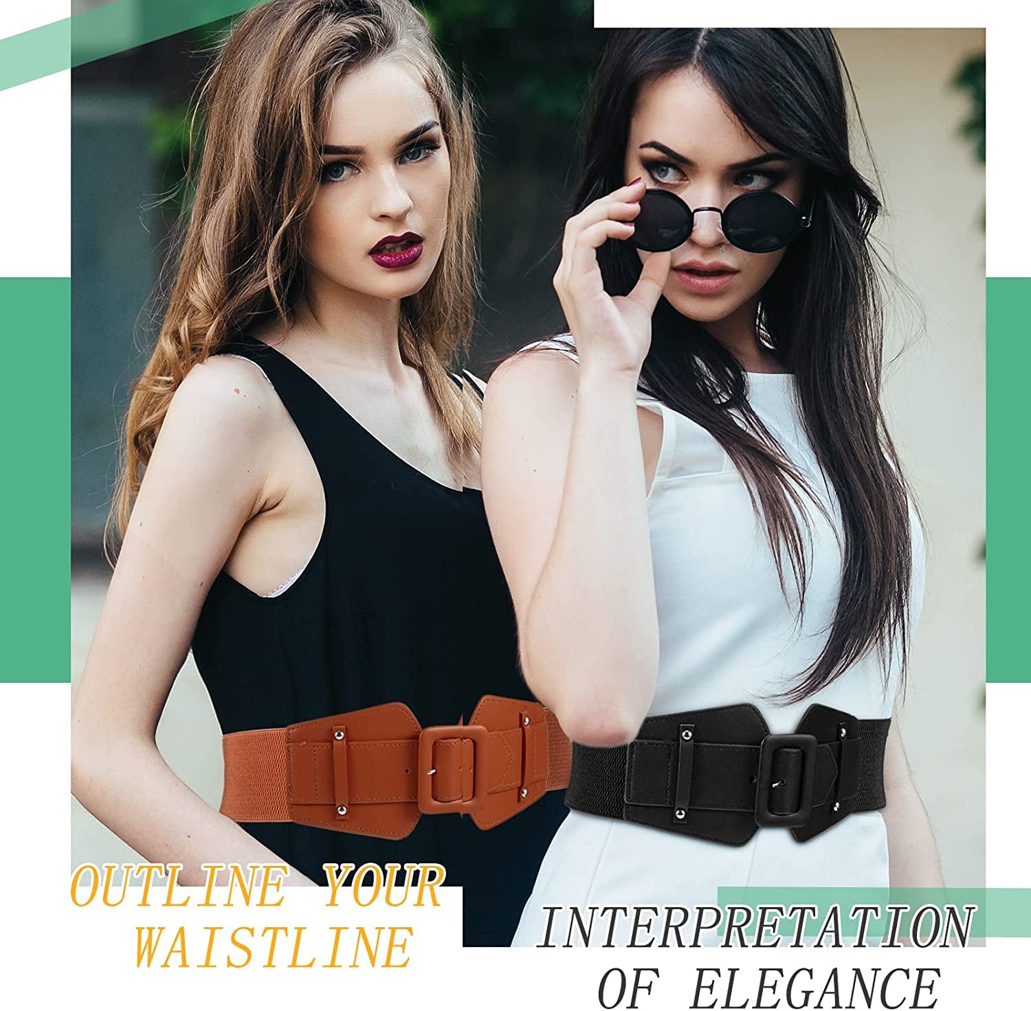 Women Wide Stretchy Cinch Belts Corset Belt Retro Chunky Buckle Belts Waist Belt Waistband for Dresses Coats Apparel & Accessories > Clothing Accessories > Belts Geyoga   