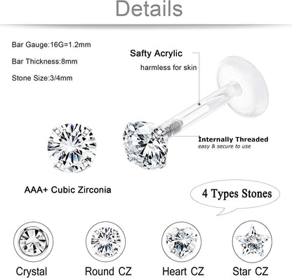 Jstyle 8Pairs 16G Forward Helix Cartilage Tragus Earring Studs Internal Threaded Labret Lip Monroe Ring 8MM Barbell Body Piercing Jewelry Apparel & Accessories > Jewelry > Body Jewelry Jstyle   