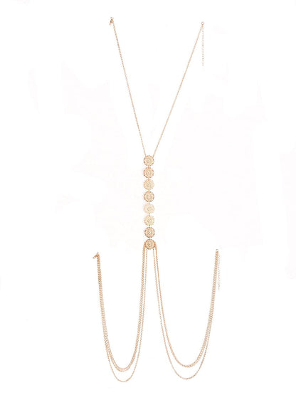 Fxmimior Belly Body Chain Hot Bikini Sexy Double Gold Layer Cross over Harness Body Jewelry Waist Charm Belly Chain for Women Apparel & Accessories > Jewelry > Body Jewelry fxmimior   