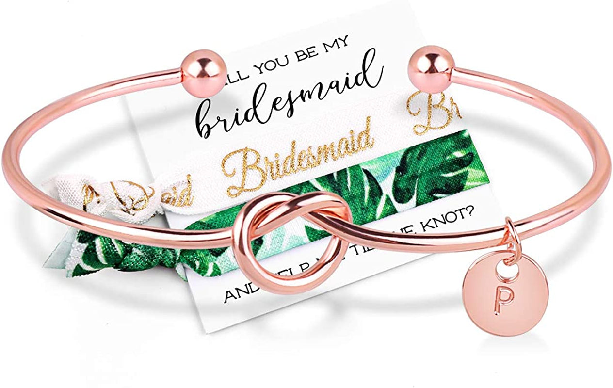 MOOKOO Personalised Bridesmaid Bracelet Gift Will You Be My Bridesmaid Proposal Gift Adjustment Bachelorette Bangle Apparel & Accessories > Jewelry > Bracelets MOOKOO Rose gold p 