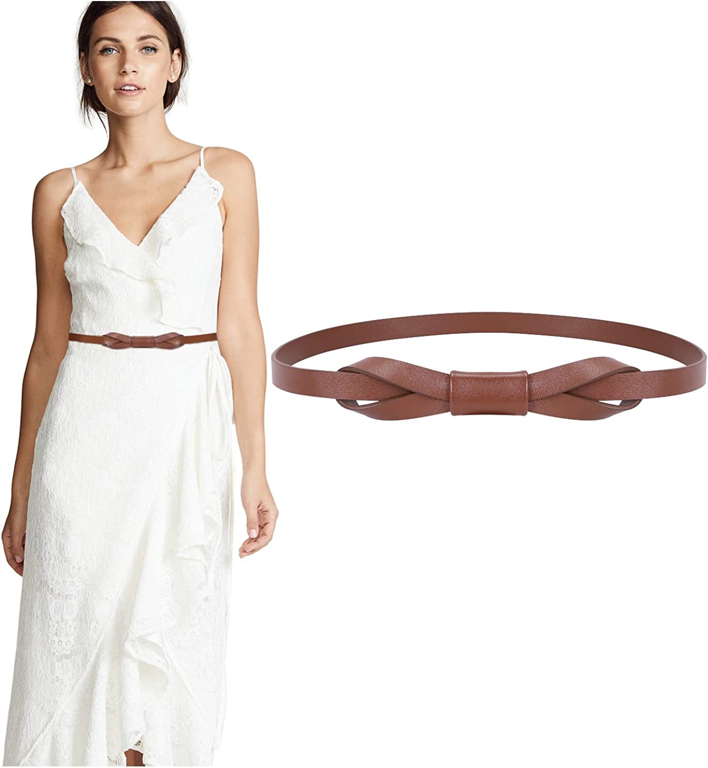 JASGOOD Women PU Leather Skinny Belt for Dress Adjustable Thin Waist Belt for Lady Apparel & Accessories > Clothing Accessories > Belts KYLIE MAX A-coffee Suit for waist size 35"-41" 