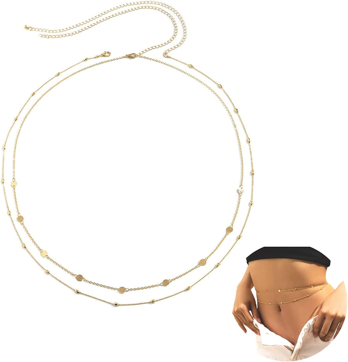 Simple Shiny Sequins Belly Chain Layered Body Chain Jewelry for Women Girls Summer Beach Bikini Accessories Apparel & Accessories > Jewelry > Body Jewelry Impurain Gold  