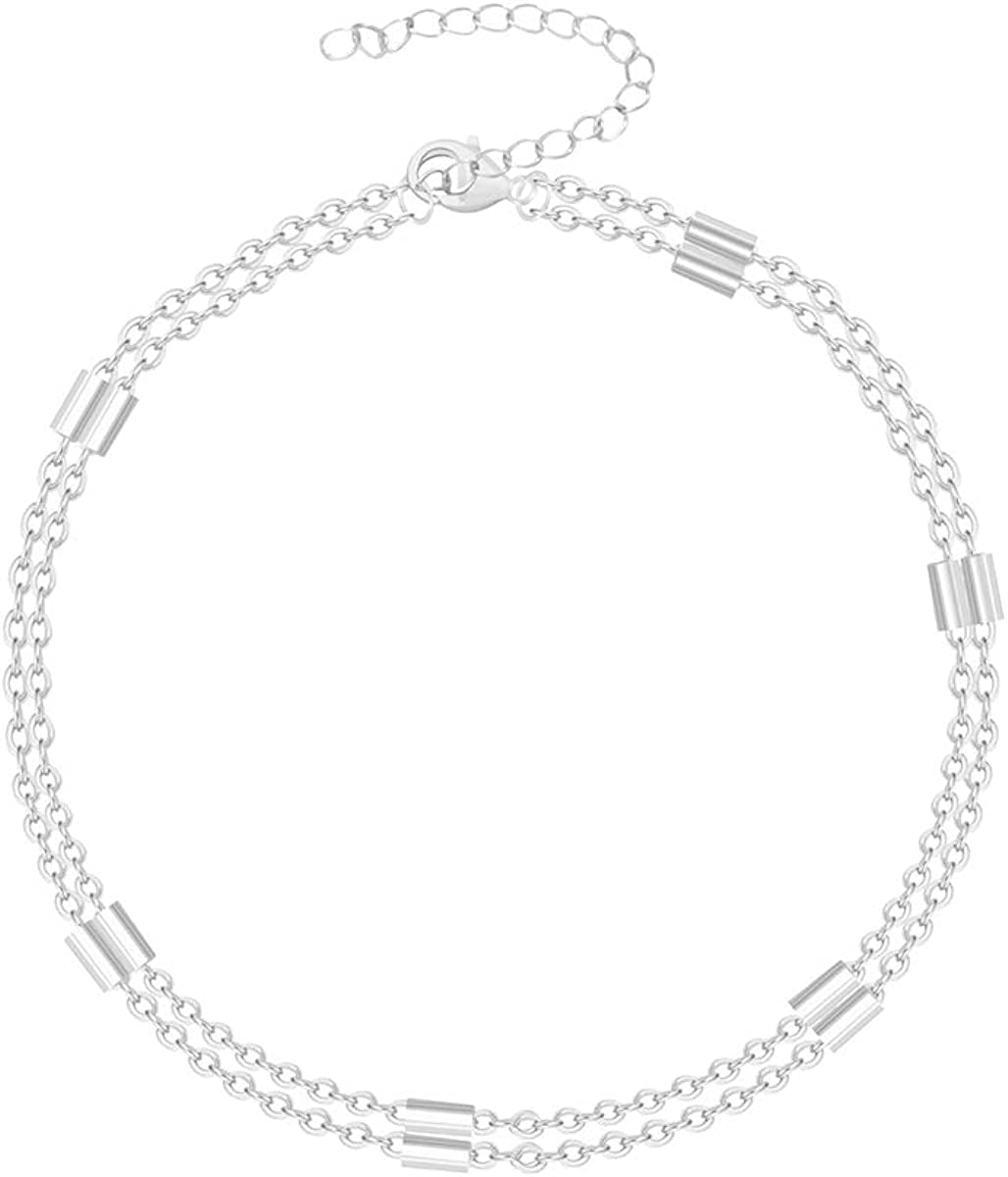 Dainty Gold Chain Anklet,Simple Delicate Figaro Chain Ankelt,Curb Chain Anklet,Coin Chain Anklet,Satellite Chain Anklet,Link Chain Ankle Bracelet,Chain Anklets for Women Apparel & Accessories > Jewelry > Anklets DeScount Silver Layered Tube  