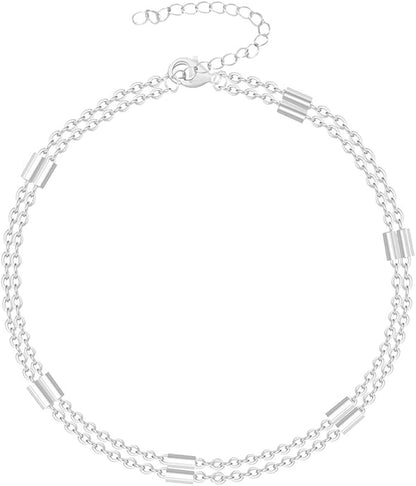 Dainty Gold Chain Anklet,Simple Delicate Figaro Chain Ankelt,Curb Chain Anklet,Coin Chain Anklet,Satellite Chain Anklet,Link Chain Ankle Bracelet,Chain Anklets for Women Apparel & Accessories > Jewelry > Anklets DeScount Silver Layered Tube  