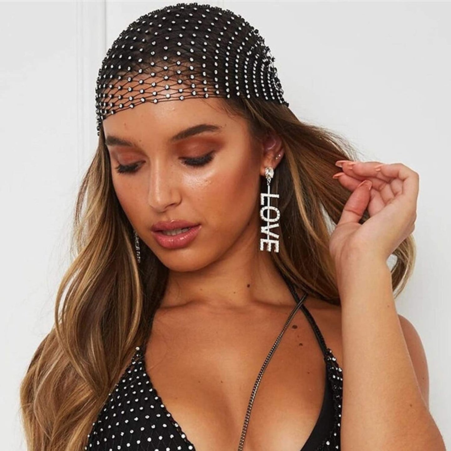 Rhinestone Headwear Turbans Mesh Crystal Long Hair Head Scarf Headwraps Rave Scarves Head Wrap for Women and Girls Apparel & Accessories > Clothing Accessories > Headwear FlyCC   