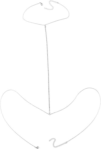 Sexy Rhinestone Bead Tassel Bikini Bra Body Chain for Women Girl Teen Exaggerated 14K Gold Silver Plated Seed Necklace Adjustable Summer Beach Body Jewelry Apparel & Accessories > Jewelry > Body Jewelry Caiyao B silver-1  