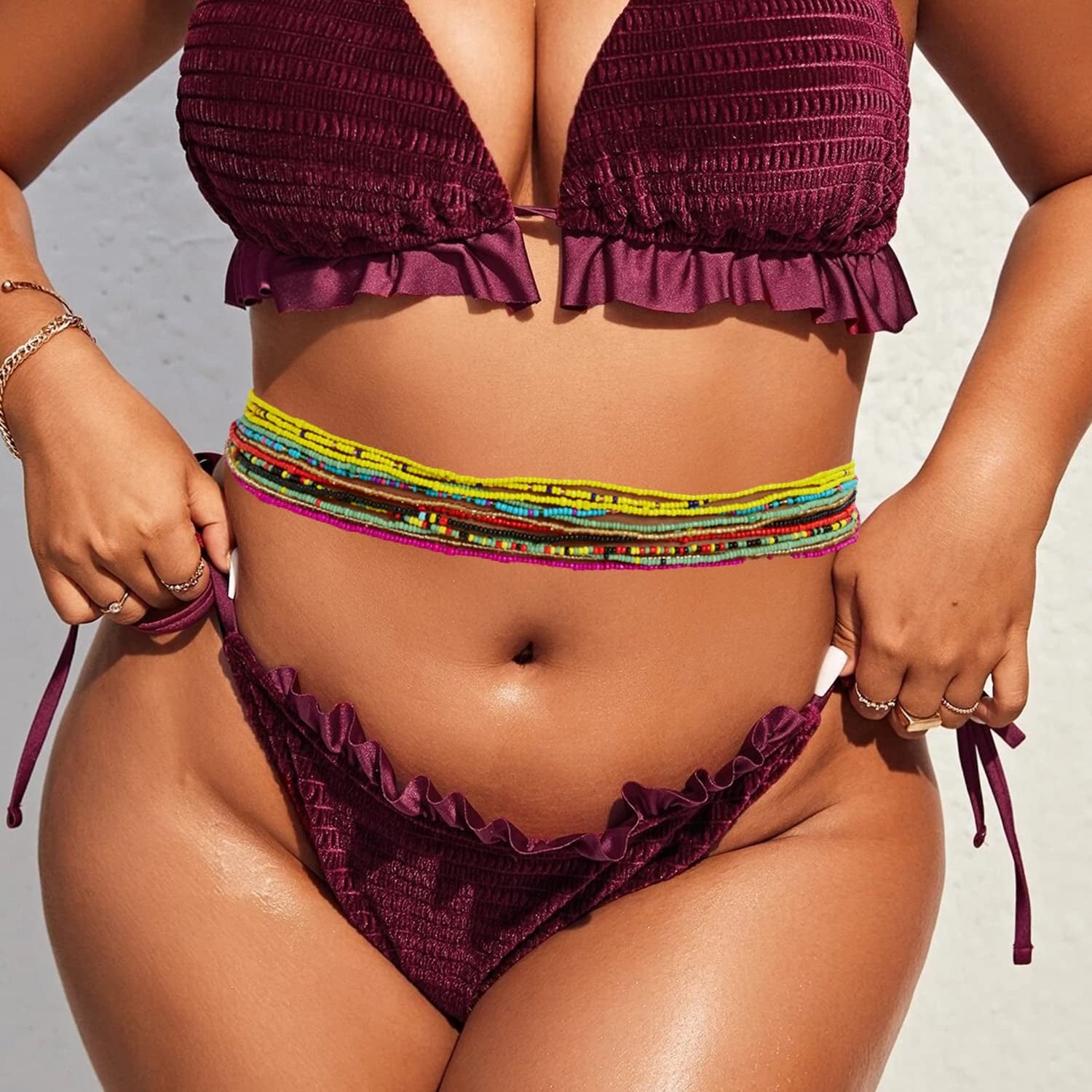 Taouzi 8-12Pcs Waist Beads for Women Weight Loss Colorful Beaded Body Chain Handmade Boho Waist Chains Belly Bead Body Chain Jewelry for Women Apparel & Accessories > Jewelry > Body Jewelry Taouzi   