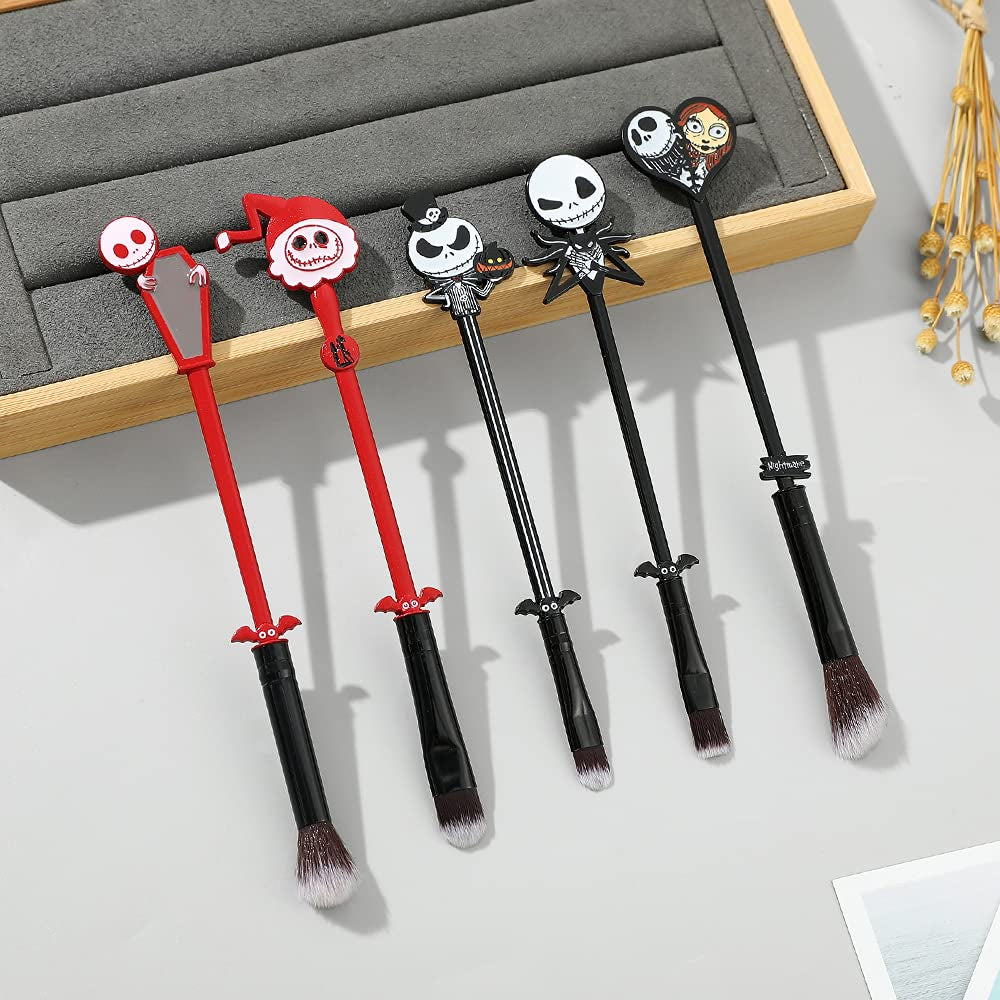 Nightmare before Christmas Makeup Brushes - 5Pcs Corpse Bride Anime Make up Brush Set Silver Drawstring Bag Included Health & Beauty > Personal Care > Cosmetics > Cosmetic Tools > Makeup Tools rongji jewelry   