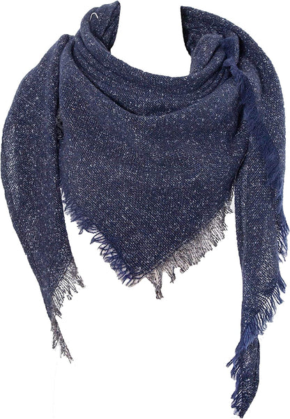 Wander Agio Womens Winter Scarfs Warm Scarf Half Shawls Triangle Scarves Stripe Plaid Apparel & Accessories > Clothing Accessories > Scarves & Shawls Wander Agio Pure Dake Blue 18  