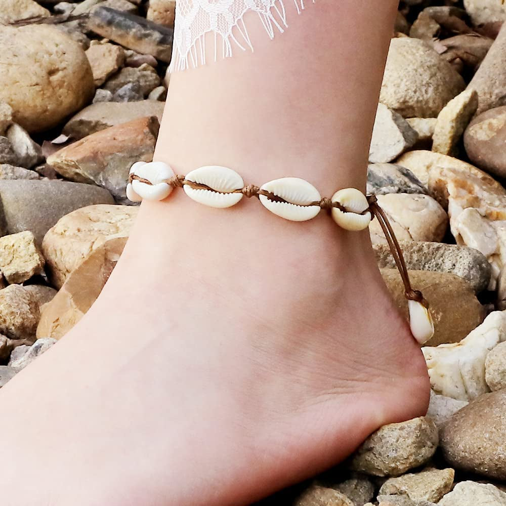 Summer Beach Shell Anklets Handmade Adjustable Leather Rope Legs Bracelets Boho Foot Chain Sandal Statement Jewelry Gift Friend Deft and Professional Apparel & Accessories > Jewelry > Anklets Generic   