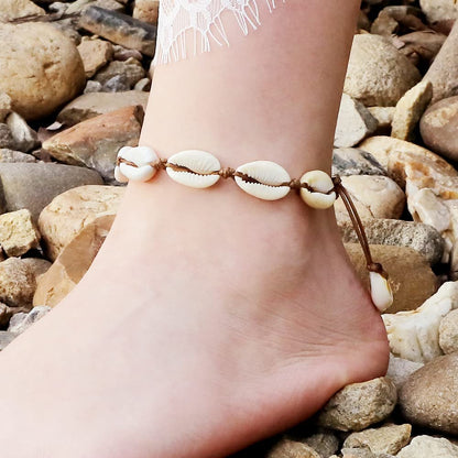 Summer Beach Shell Anklets Handmade Adjustable Leather Rope Legs Bracelets Boho Foot Chain Sandal Statement Jewelry Gift Friend Deft and Professional Apparel & Accessories > Jewelry > Anklets Generic   