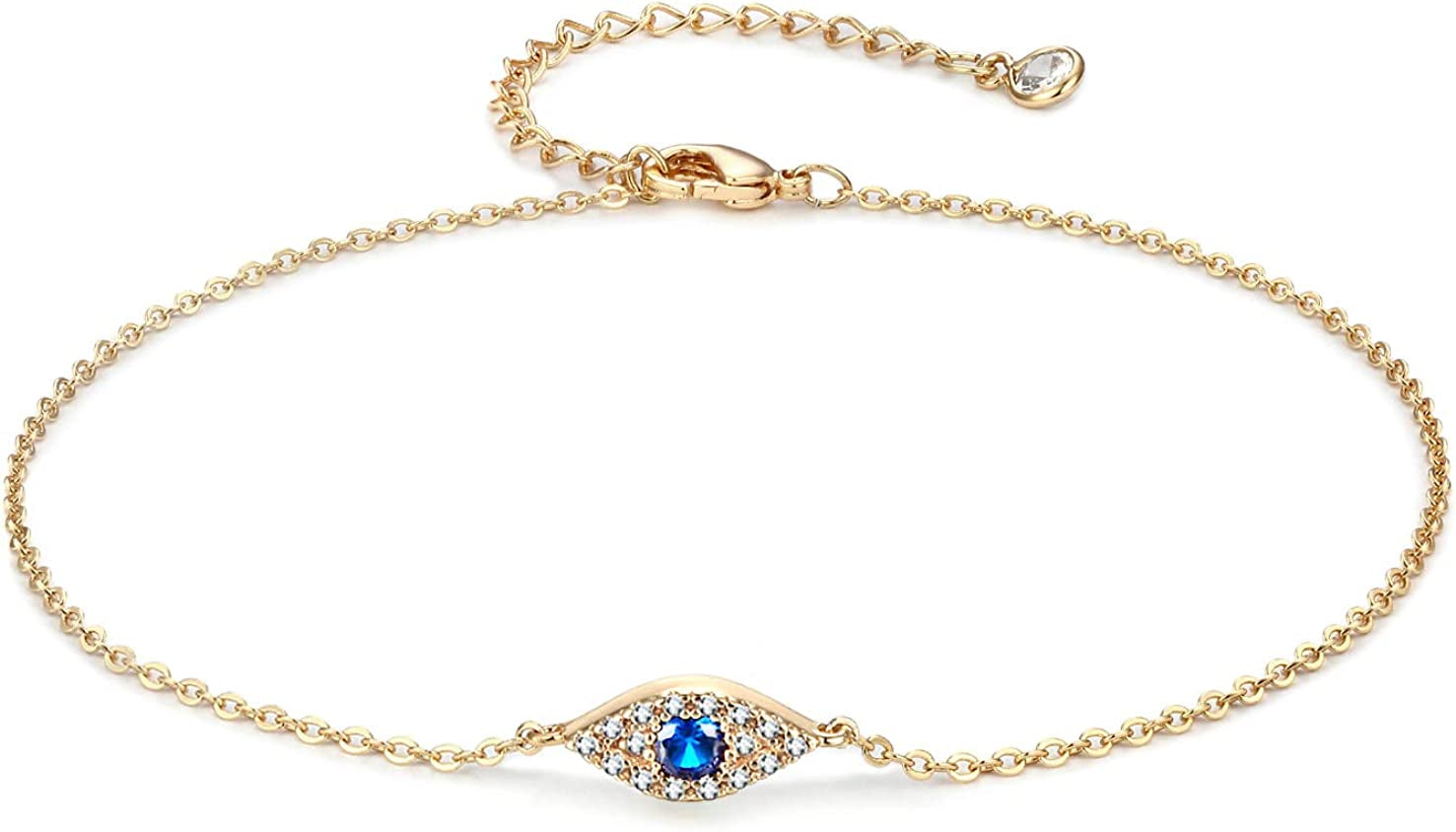 LOYATA Dainty Ankle Bracelet,14K Gold Plated Tiny Bead Anklet Dainty White Cubic Zirconia Cross Tassel Foot Chain Cute Lucky Moon Evil Eye Foot Jewelry Boho Anklets for Women Apparel & Accessories > Jewelry > Anklets LOYATA Evil Eye 2  