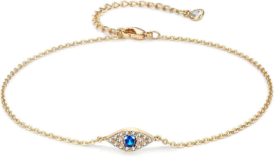 LOYATA Dainty Ankle Bracelet,14K Gold Plated Tiny Bead Anklet Dainty White Cubic Zirconia Cross Tassel Foot Chain Cute Lucky Moon Evil Eye Foot Jewelry Boho Anklets for Women Apparel & Accessories > Jewelry > Anklets LOYATA Evil Eye 2  