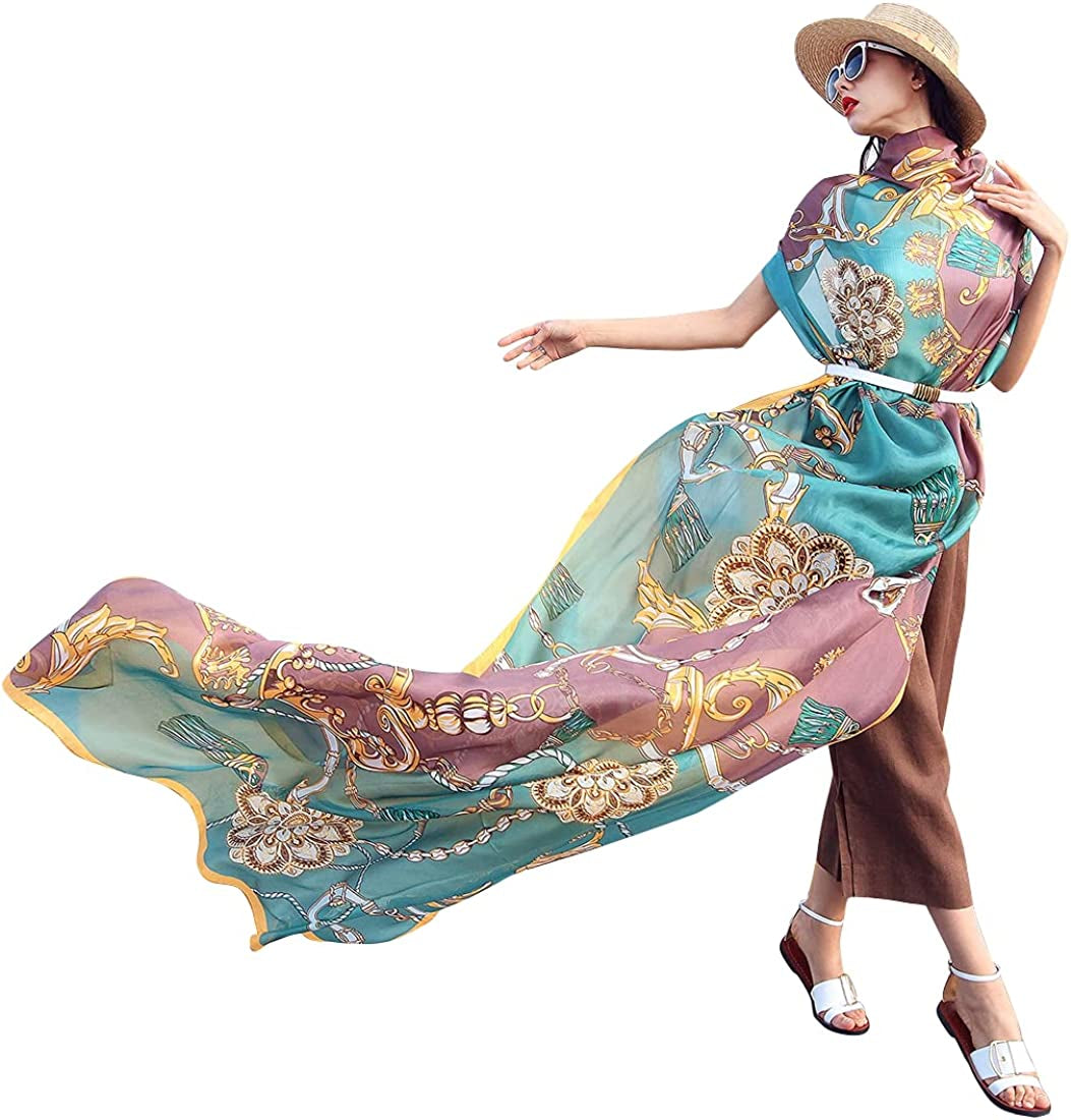 DANA XU Long Silk Fashion Oblong Floral Oversize Soft Scarf Wedding Shawls Beach Wraps Bandana Scarves for Women Apparel & Accessories > Clothing Accessories > Scarves & Shawls DANA XU 45 Green  