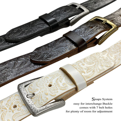 Cowboy Cowgirl Western Tooled Floral Embossed Full Grain Genuine Leather Belt Strap 1-1/2"(38Mm) Wide Apparel & Accessories > Clothing Accessories > Belts Belts.com   