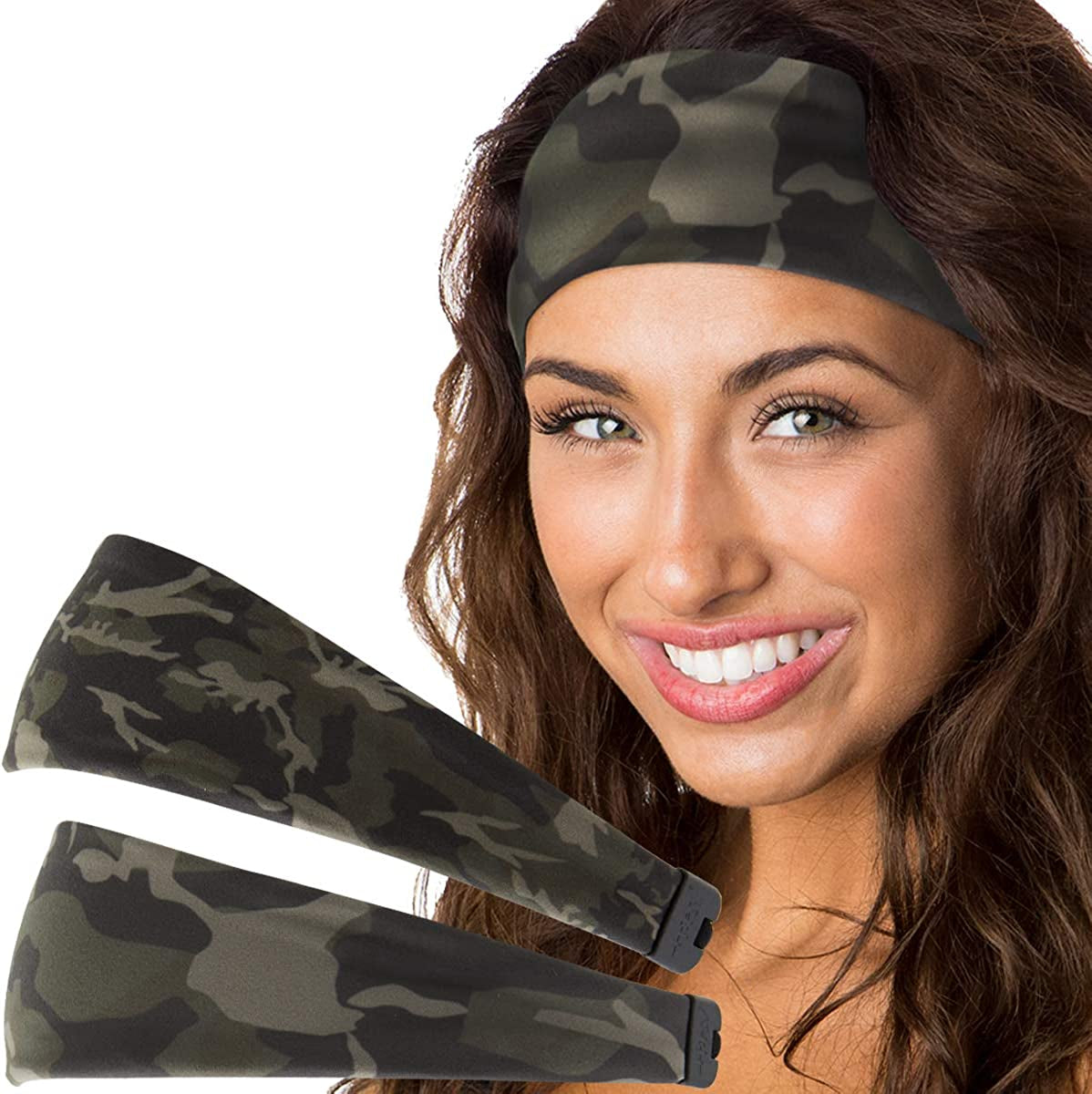 Hipsy Adjustable & Stretchy Printed Xflex Wide Headbands for Women Girls & Teens Apparel & Accessories > Clothing Accessories > Bandanas & Headties Hipsy Large Camo & Mini Camo Soft Xflex 2pk  
