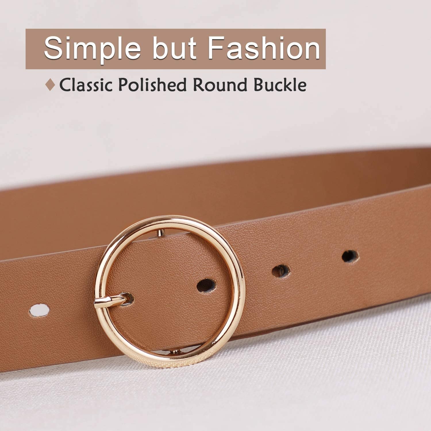 Fashion Women Leather Belt for Dresses Jeans Pants with Classic round Buckle by SUOSDEY… Apparel & Accessories > Clothing Accessories > Belts SUOSDEY   