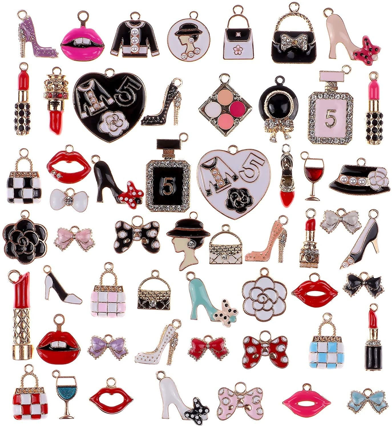 55Pcs Women Assorted Enamel Charms Lipstick Perfume Makeup Charm Pendants DIY Necklace Bracelet Earring for Jewelry Making