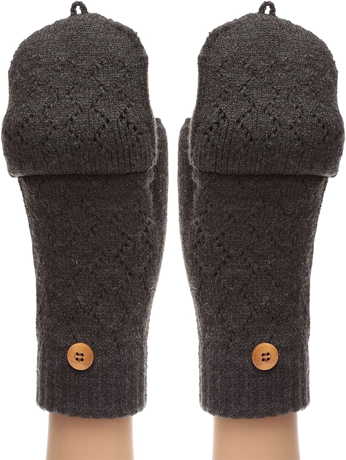 MIRMARU Women'S Knitted Fingerless Mitten Gloves with Flip Cover with Faux Fur Lining Apparel & Accessories > Clothing Accessories > Gloves & Mittens MIRMARU Charcoal Grey One Size 