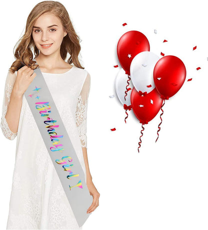 Memeyou Birthday Girl Sash,Birthday Sash for Women, Glitter Colorful Satin White Sash,Happy Birthday Princess Gifts for Little Girls,Sweet Funny Party Supplies Accessories for Kids Apparel & Accessories > Clothing Accessories > Sashes memeyou   
