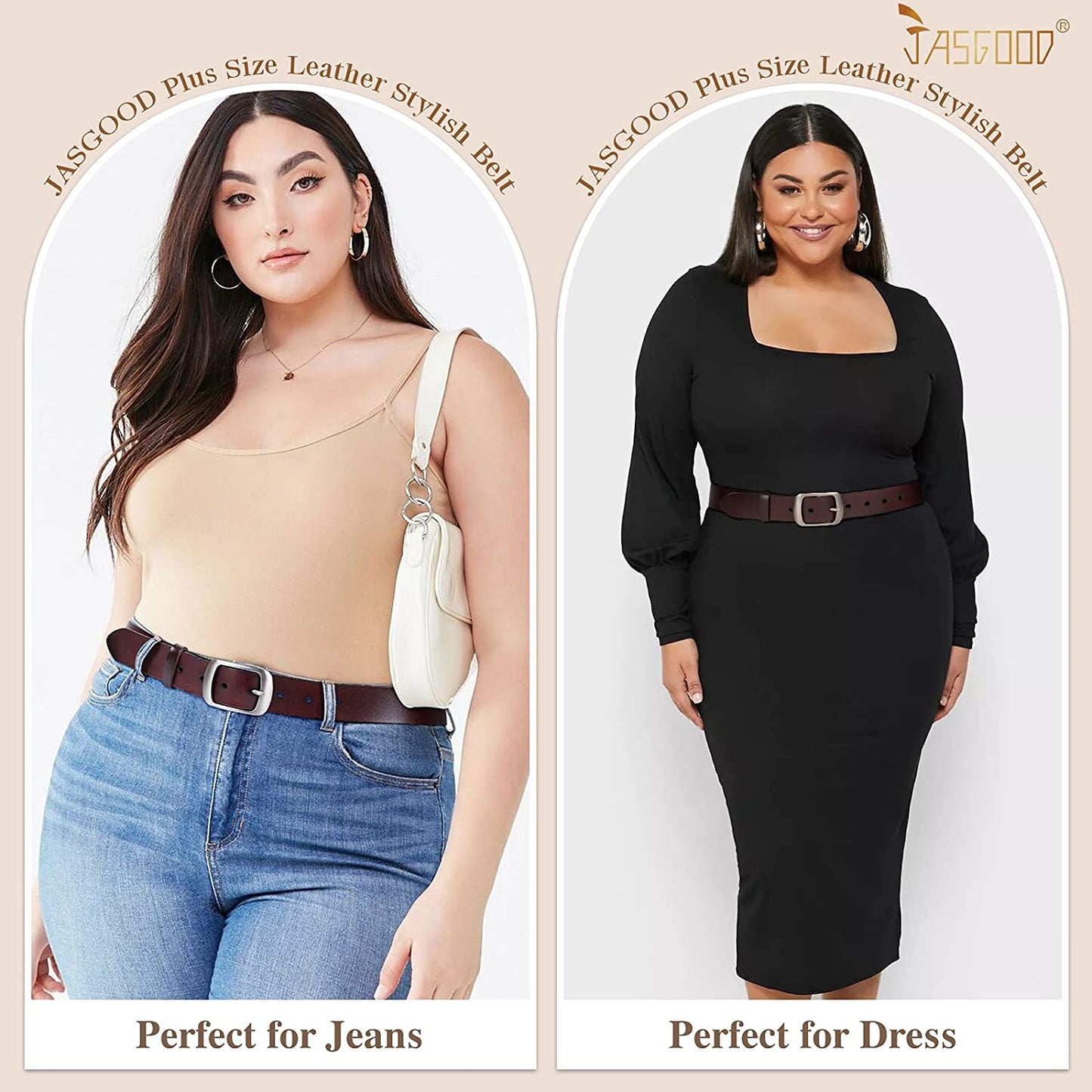 Plus Size Women Leather Belt JASGOOD Black Casual Waist Belt for Jeans Pants with Metal Pin Buckle Apparel & Accessories > Clothing Accessories > Belts KYLIE MAX   
