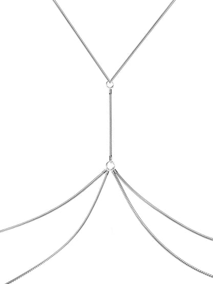 Body Chains for Women Sexy Skinny Crossover Full Body Jewelry for Bikini Swimsuit Wedding Dress Necklace and Belly Chain Set Apparel & Accessories > Jewelry > Body Jewelry Tosmifairy Solid Silver+Round Snake Chain  