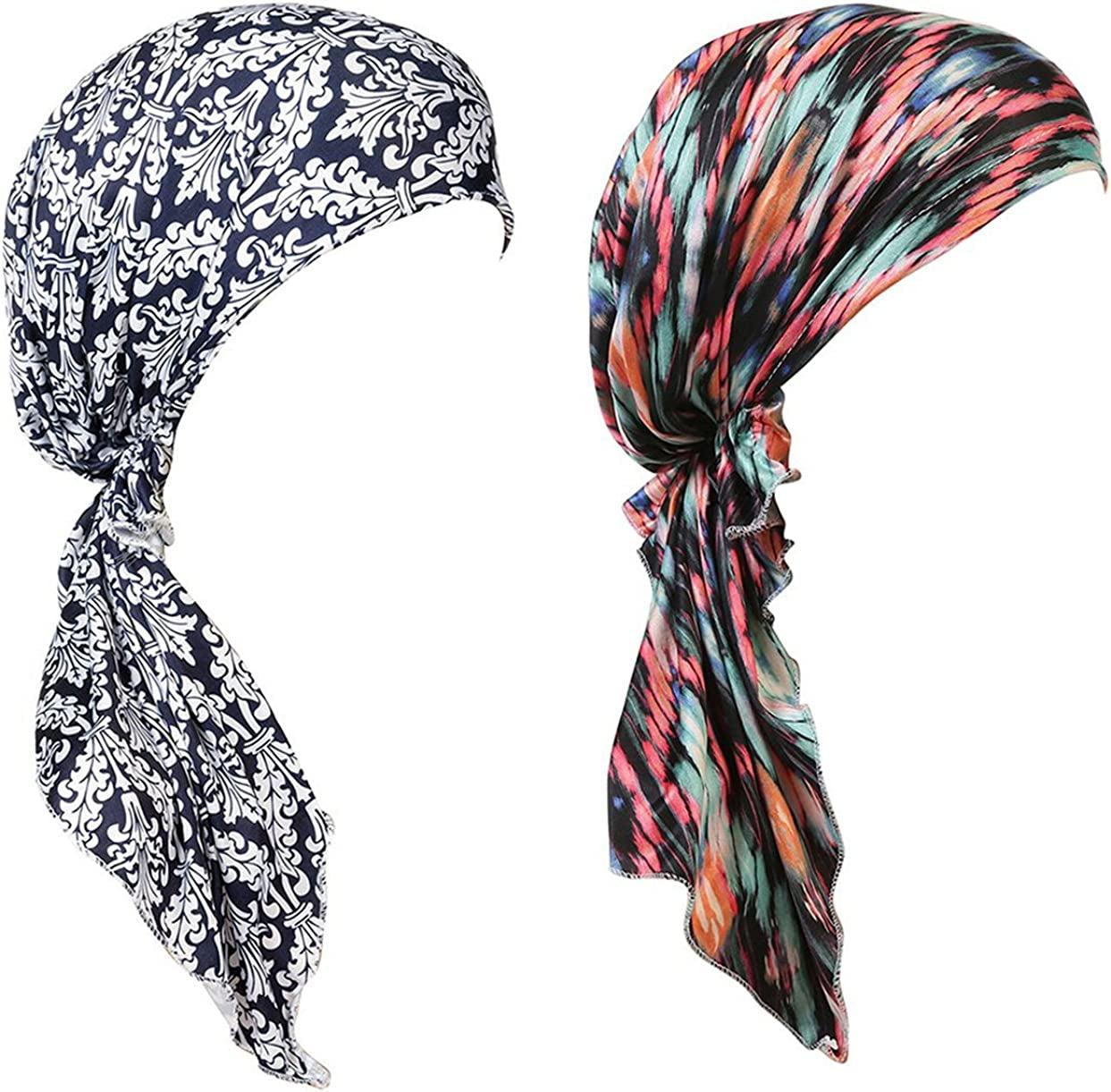 Summer Chemo Scarf Lightweight Silky Beanie Ruffle Cap Cancer Headwear for Womens Apparel & Accessories > Clothing Accessories > Headwear DancMolly Style 09,print-black+snakeskin  