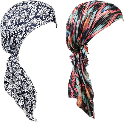 Summer Chemo Scarf Lightweight Silky Beanie Ruffle Cap Cancer Headwear for Womens Apparel & Accessories > Clothing Accessories > Headwear DancMolly Style 09,print-black+snakeskin  