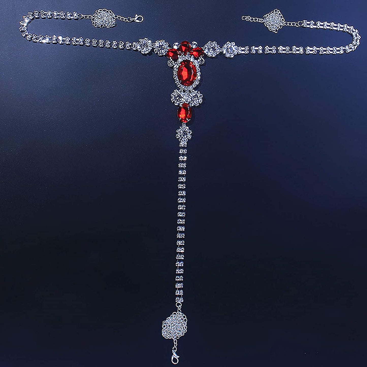 Sexy Red Rhinestone Panties Thong Crystal Waist Belly Bikini Body Chain Jewelry Rhinestone Underwear G-String Chain for Women (Silver 1) Apparel & Accessories > Jewelry > Body Jewelry Cusmyre   
