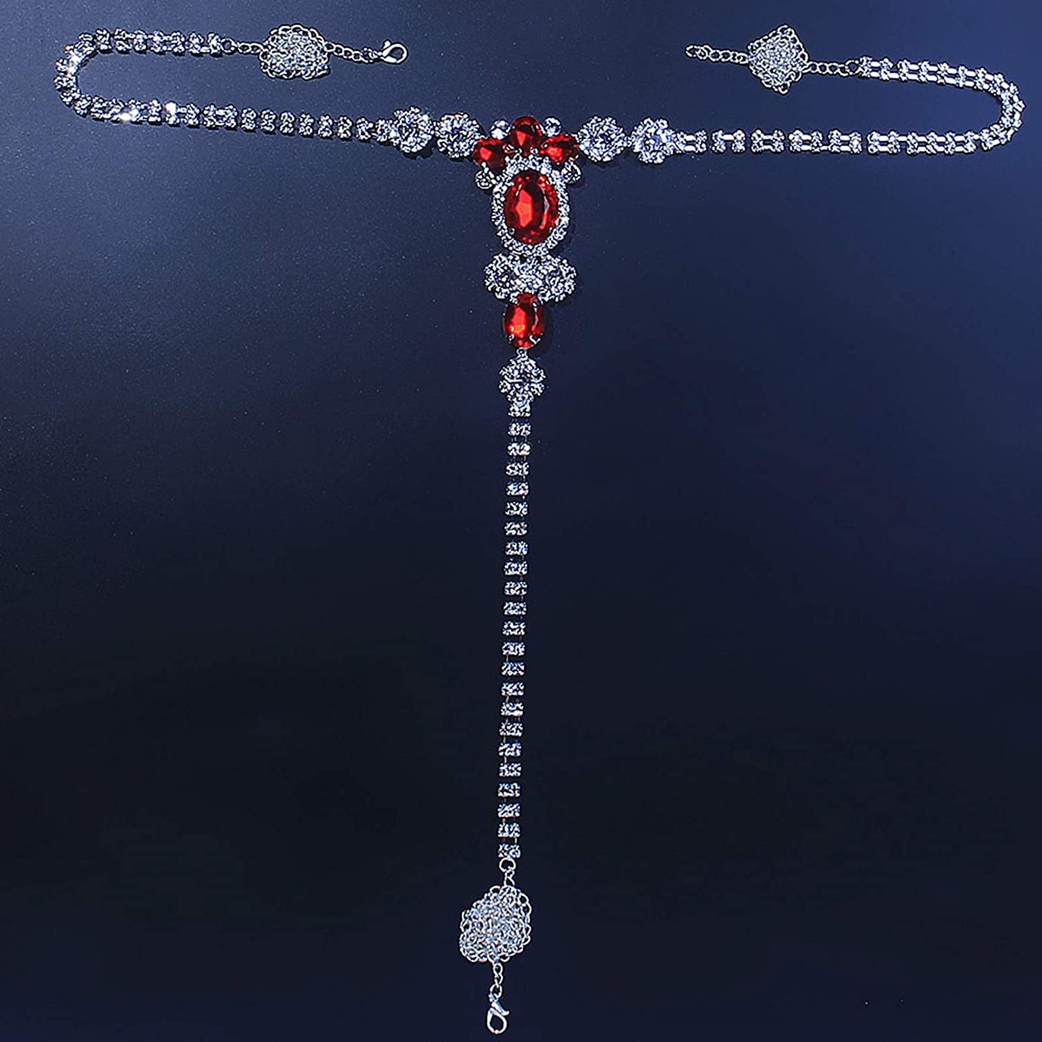 Sexy Red Rhinestone Panties Thong Crystal Waist Belly Bikini Body Chain Jewelry Rhinestone Underwear G-String Chain for Women (Silver 1) Apparel & Accessories > Jewelry > Body Jewelry Cusmyre   