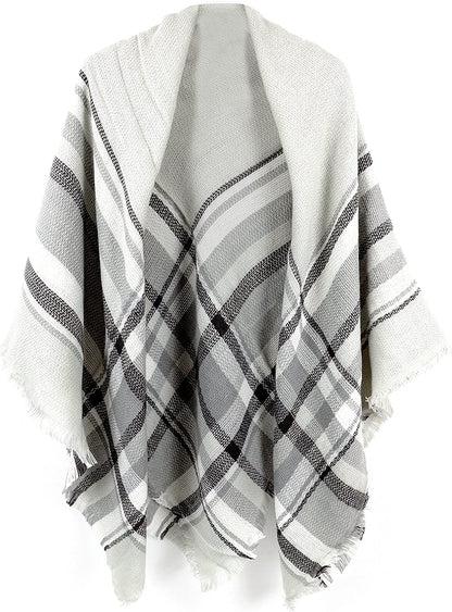 Neal LINK Women'S Plaid Scarf Blanket Wrap Warm Tartan Checked Shawl Tartan Scarves Pashmina Cape Apparel & Accessories > Clothing Accessories > Scarves & Shawls Neal LINK Grey White  