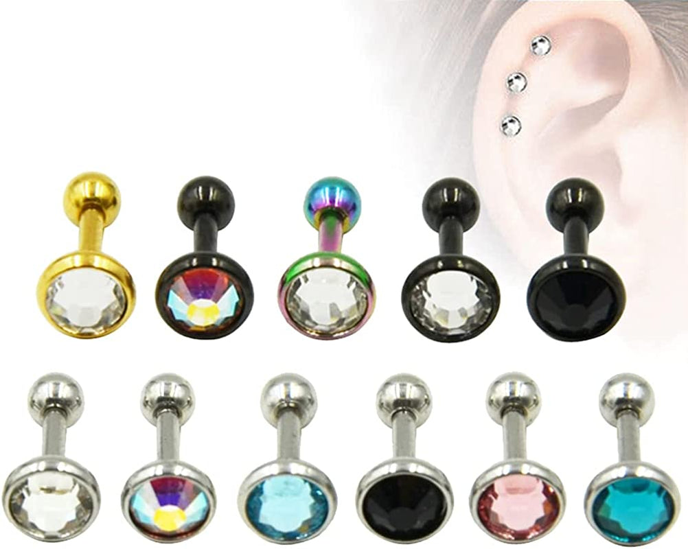 Pair Stainless Steel Anodized Flat CZ Gem Ear Tragus Cartilage Helix Stud Piercing Body Jewelry Retainers Earring Barbell Stud Useful and Nice Apparel & Accessories > Jewelry > Body Jewelry Generic   