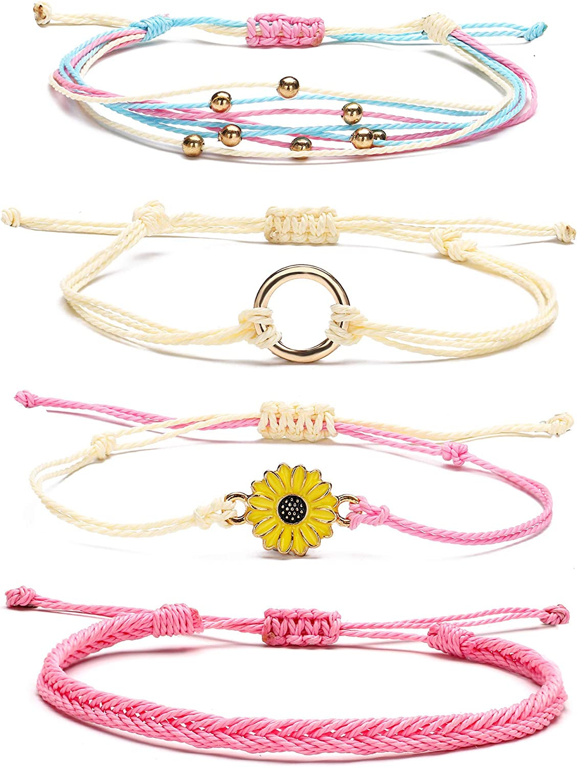 Waterproof String Bracelets for Girls Summer Wave Bracelet Friendship Handmade Wave Bracelet Apparel & Accessories > Jewelry > Bracelets Highven F-4pcs-String Bracelets  