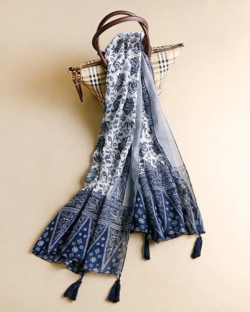 Meiling Women'S Lightweight Scarves Print Wraps Sarongs Cover up Cotton Tassel Fringe Scarf Shawl Apparel & Accessories > Clothing Accessories > Scarves & Shawls MEILING   
