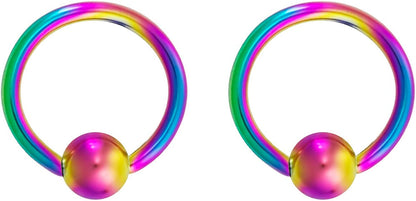 Forbidden Body Jewelry 316L Surgical Steel Captive Bead Piercing Hoop (Pair) 10G 12G 14G 16G 18G 20G, Diameter 6 to 12Mm Black and Rainbow Apparel & Accessories > Jewelry > Rings Forbidden Body Jewelry Rainbow: 14g, 10mm  