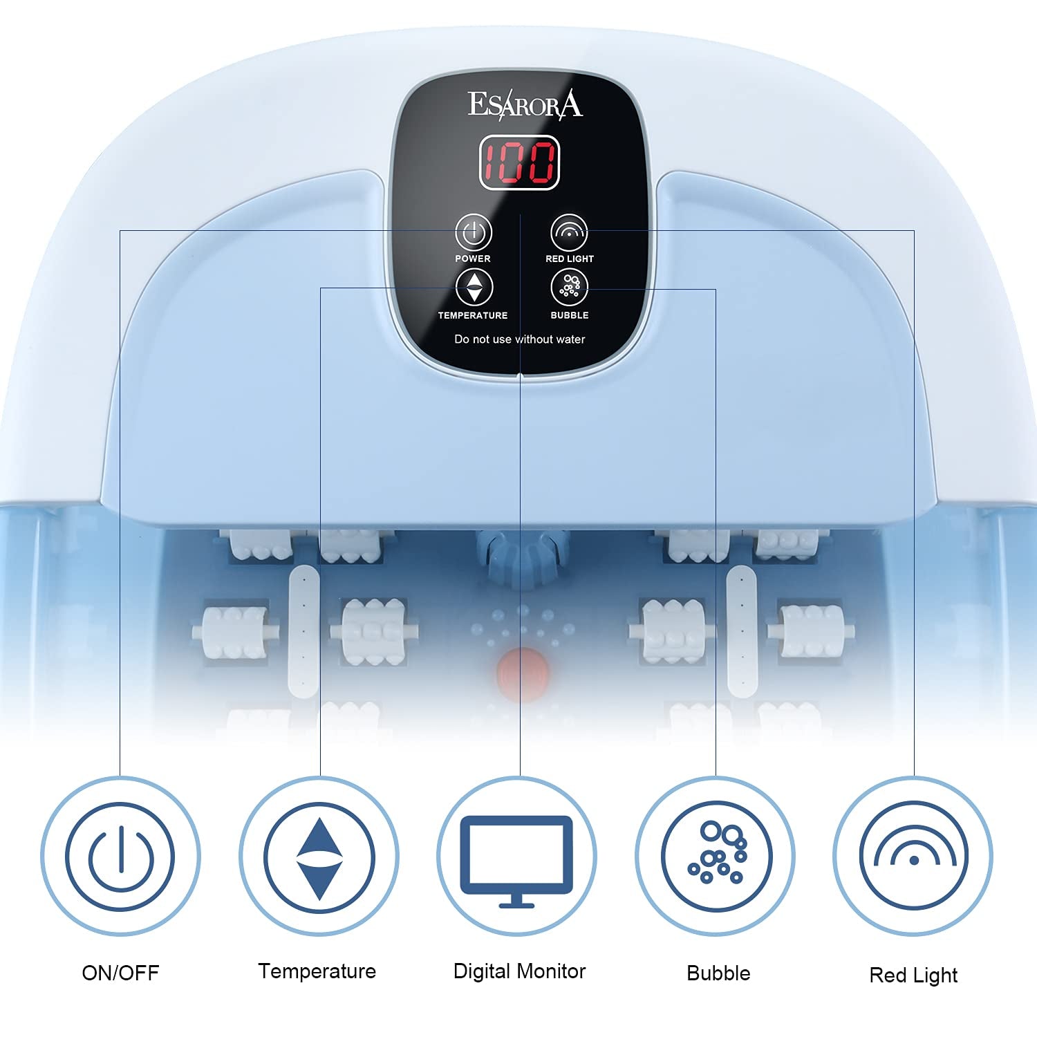 Foot Spa, ESARORA Foot Bath Massager with Heat, Bubbles, Pumice Stone, Medicine Box, Temperature Control, Red Light, Ergonomic Massage Rollers and Acupressure Massage Points, Light Blue Health & Beauty > Personal Care > Foot Care ESARORA   