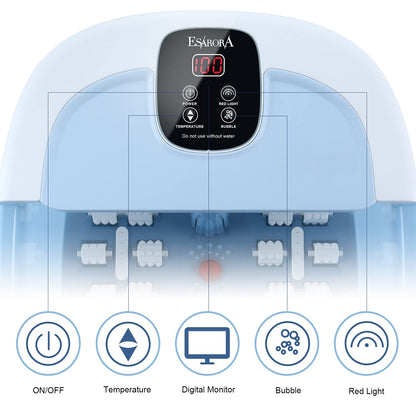 Foot Spa, ESARORA Foot Bath Massager with Heat, Bubbles, Pumice Stone, Medicine Box, Temperature Control, Red Light, Ergonomic Massage Rollers and Acupressure Massage Points, Light Blue Health & Beauty > Personal Care > Foot Care ESARORA   