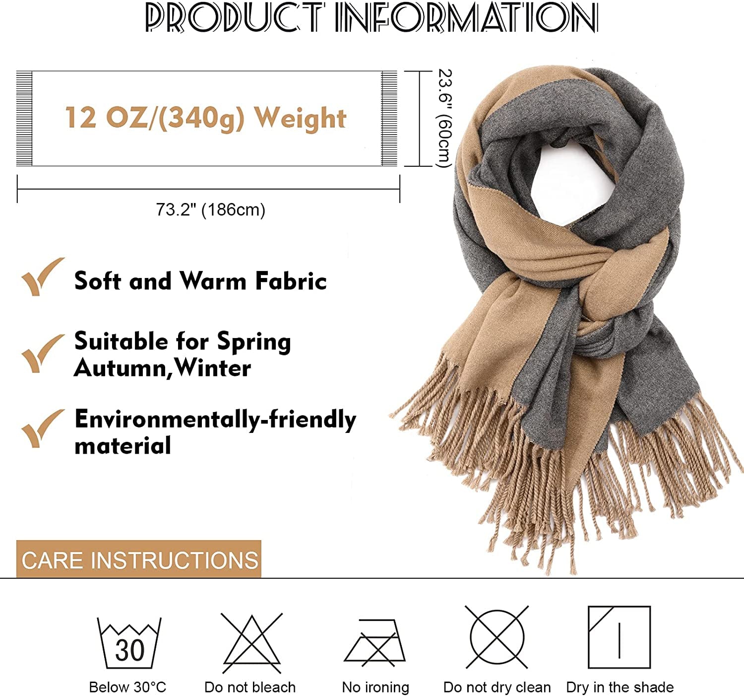 Scarves for Women Winter Warm Scarf Soft Oversized Scarfs for Womens Cashmere Large Shawl Cozy Thick Wraps Christmas Gift Apparel & Accessories > Clothing Accessories > Scarves & Shawls AKJWXN   