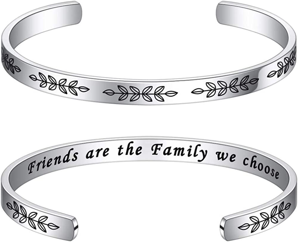 M MOOHAM Bracelets for Women- Engraved Quote Inspirational Bracelet Birthday Christmas Funny Gifts for Best Friend, Daughter, Son, Sister, Niece, Mom, Coworkers, Stainless Steel Jewelry Apparel & Accessories > Jewelry > Bracelets M MOOHAM "Friends-Friends are the family we choose  