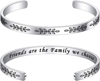 M MOOHAM Bracelets for Women- Engraved Quote Inspirational Bracelet Birthday Christmas Funny Gifts for Best Friend, Daughter, Son, Sister, Niece, Mom, Coworkers, Stainless Steel Jewelry Apparel & Accessories > Jewelry > Bracelets M MOOHAM "Friends-Friends are the family we choose  