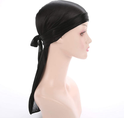 Fxhixiy Men Women Durag Extra Long-Tail Headwraps Silky Satin Pirate Cap Bandana Hat for 360 Waves Apparel & Accessories > Clothing Accessories > Bandanas & Headties Fxhixiy   