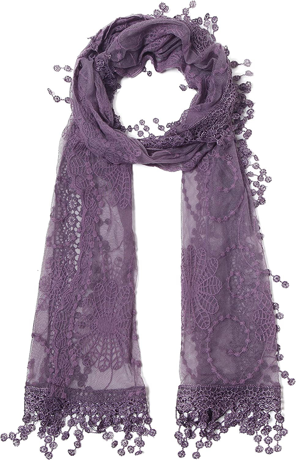 Women'S Lightweight Feminine Lace Teardrop Fringe Lace Scarf Vintage Scarf Mesh Crochet Tassel Cotton Scarf for Women Apparel & Accessories > Clothing Accessories > Scarves & Shawls Tan's Purple  
