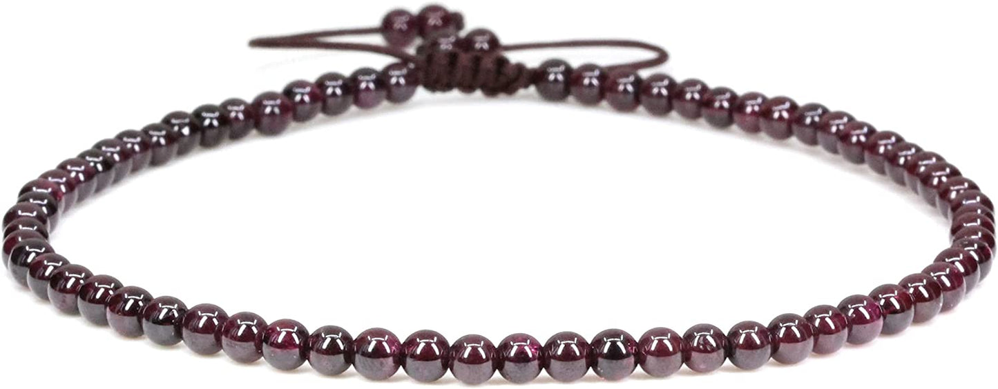Keleny Natural Gemstone 4Mm round Bead Charm Stretch Anklet for Women Brown Rope Adjustable 8.6-11 Inch Apparel & Accessories > Jewelry > Anklets Kelenystones Red Garnet  