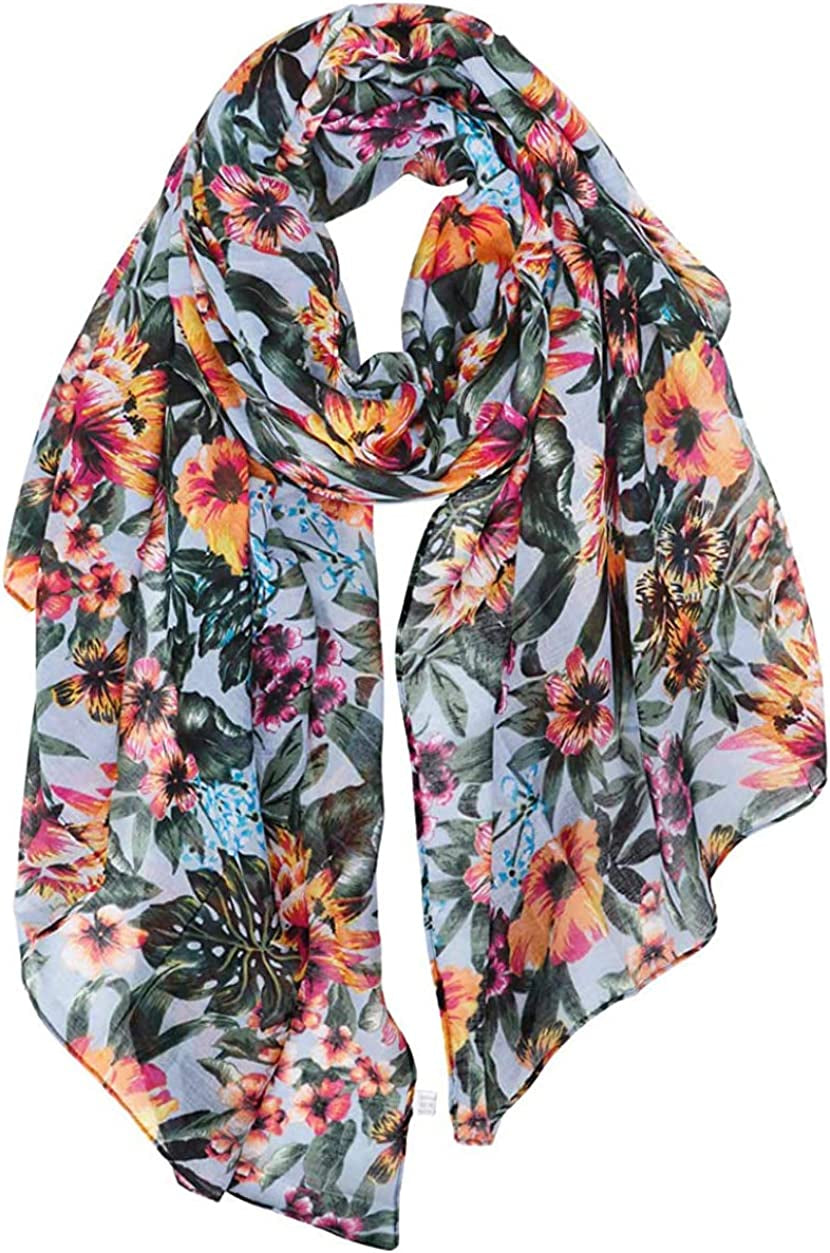 GERINLY Lightweight Scarves Fashion Flowers Print Women Cotton Wrap Scarf Head Shawl for Fall Apparel & Accessories > Clothing Accessories > Scarves & Shawls GERINLY Bluegreen  