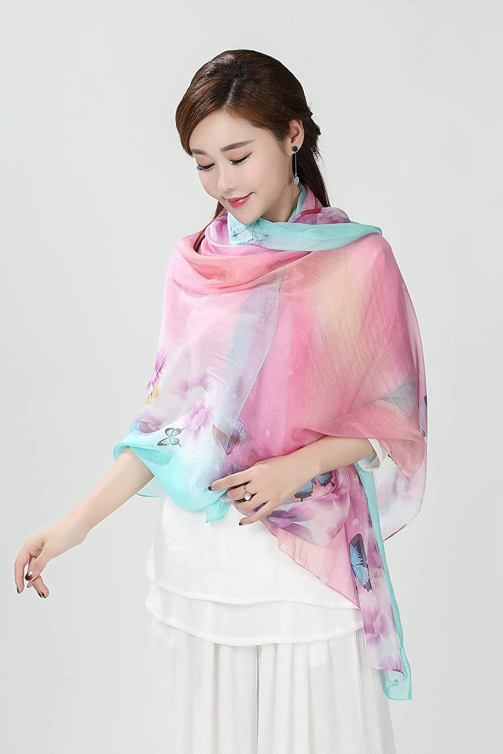 Women Fashion Silk Scarf Oblong Floral Oversize Soft Shawl Beach Wrap Apparel & Accessories > Clothing Accessories > Scarves & Shawls Just4Beauty   