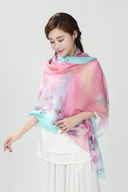 Women Fashion Silk Scarf Oblong Floral Oversize Soft Shawl Beach Wrap Apparel & Accessories > Clothing Accessories > Scarves & Shawls Just4Beauty   